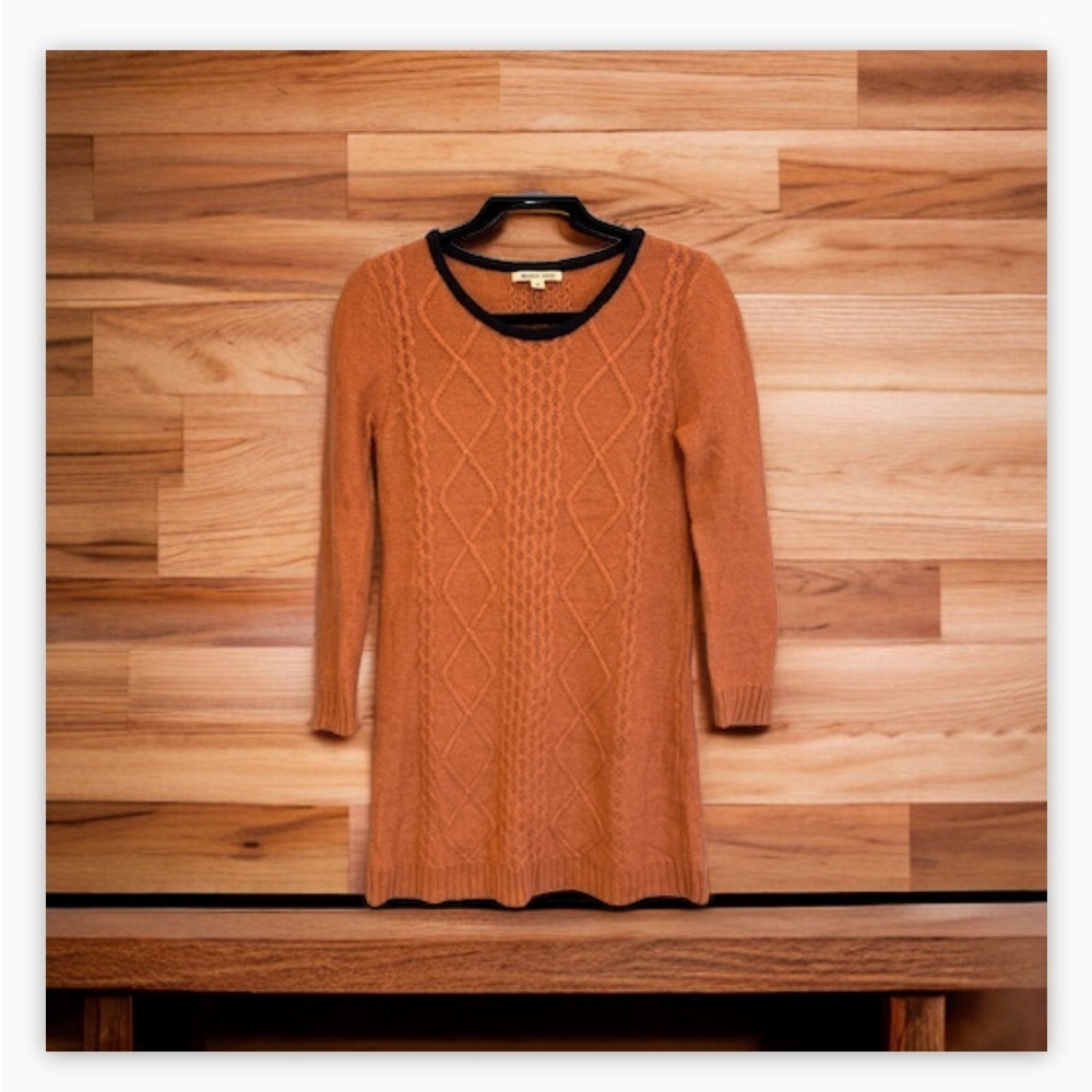 😍 - Season Wind-Burnt Orange Sweater Dress -Navy Blue neckline detail -Sz M … - Picture 6 of 10